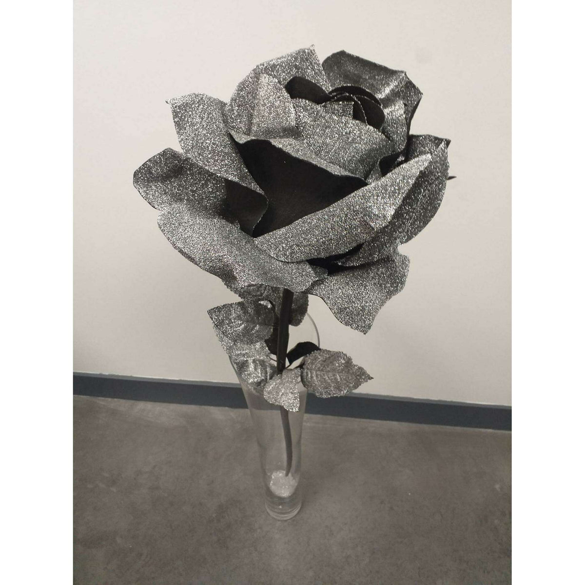 Rose artificielle géante noir pailleté - décoration d'intérieur - H108xØ.28cm ETG MEZZA
