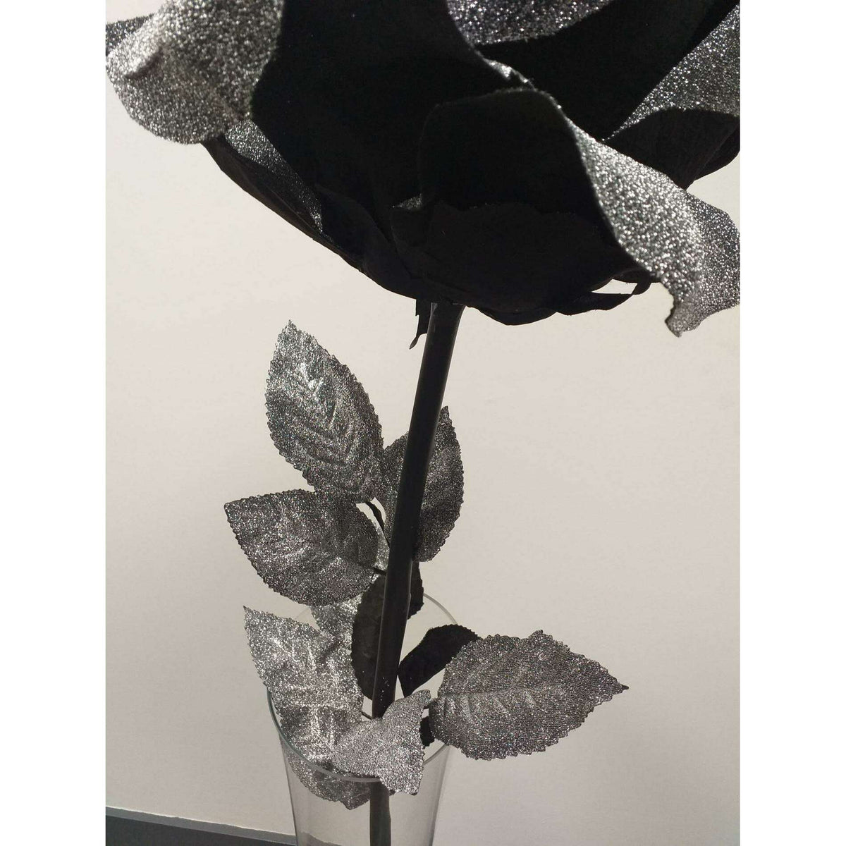 Rose artificielle géante noir pailleté - décoration d'intérieur - H108xØ.28cm ETG MEZZA